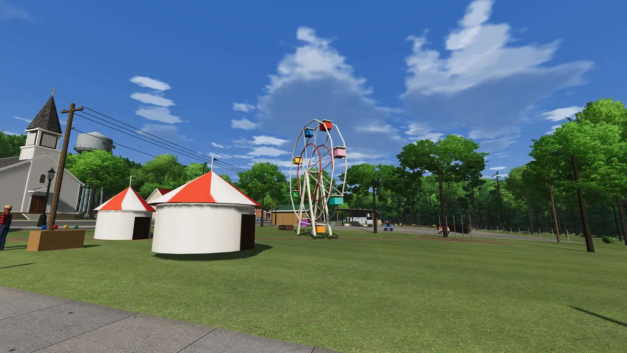 Fair week at Hollow Park: striped tents, a Ferris wheel and the judges' table