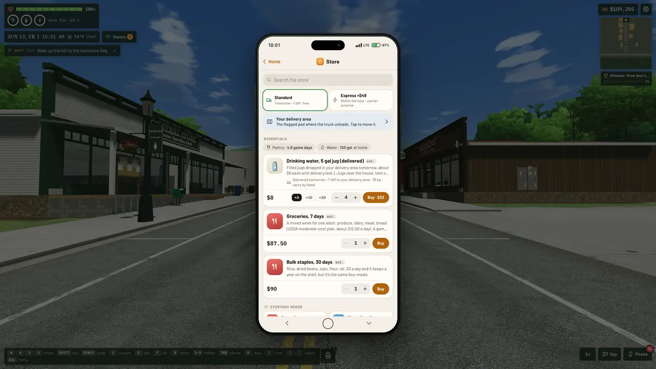 The phone Store over Main Street: standard or express delivery, water jugs and groceries