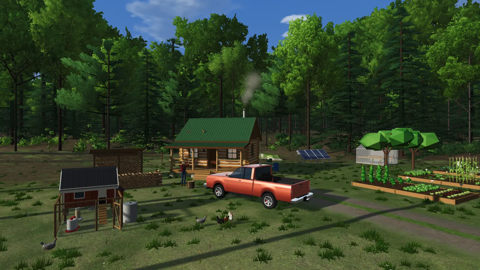 The homestead in summer, under a full green canopy