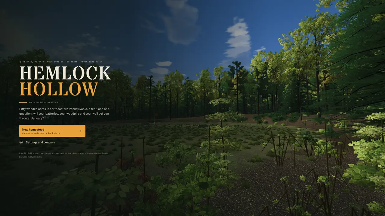 The title screen: the game's name over a clearing in the hollow